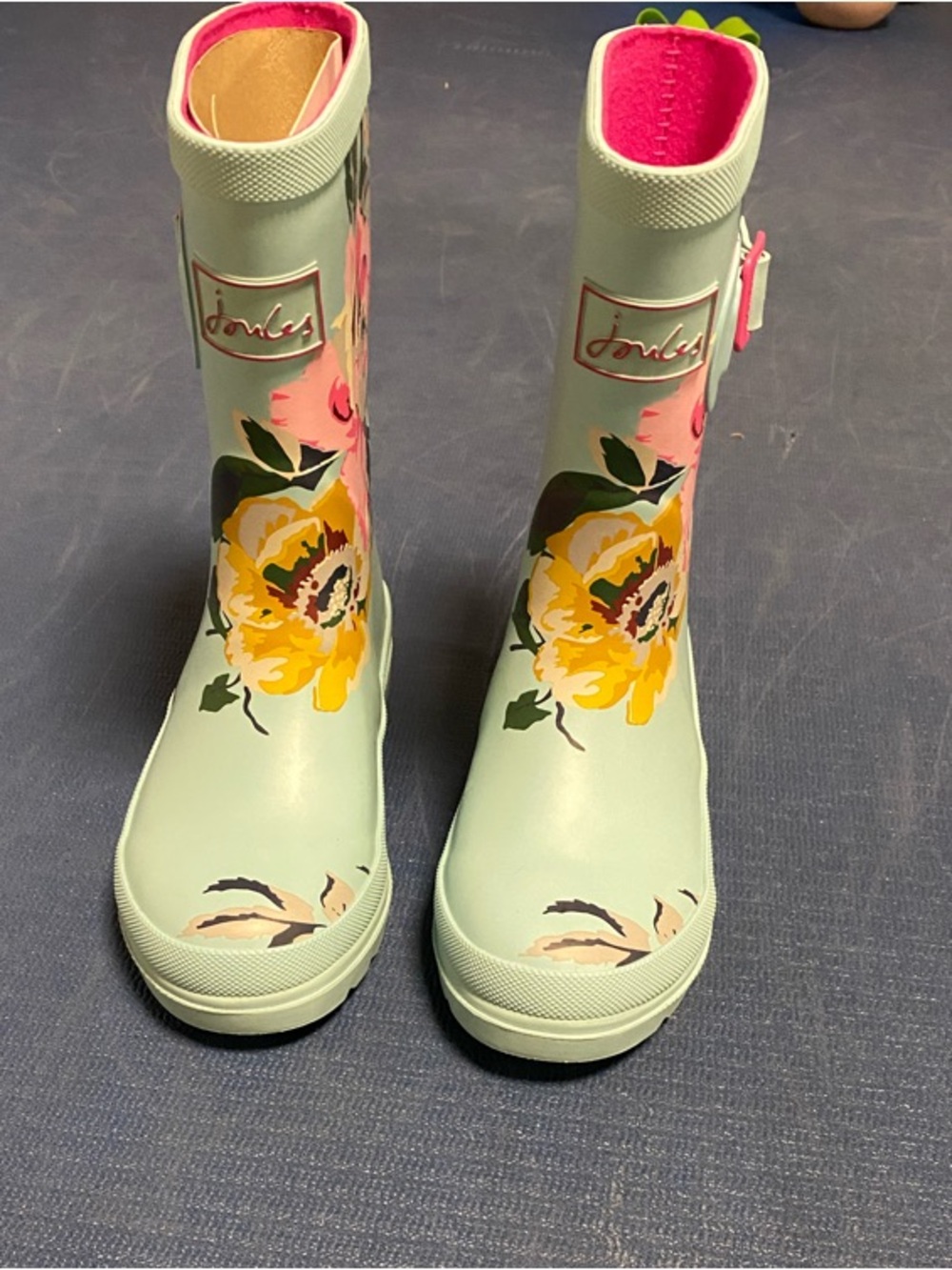Joules Mint Green Floral Girls Rain Boots